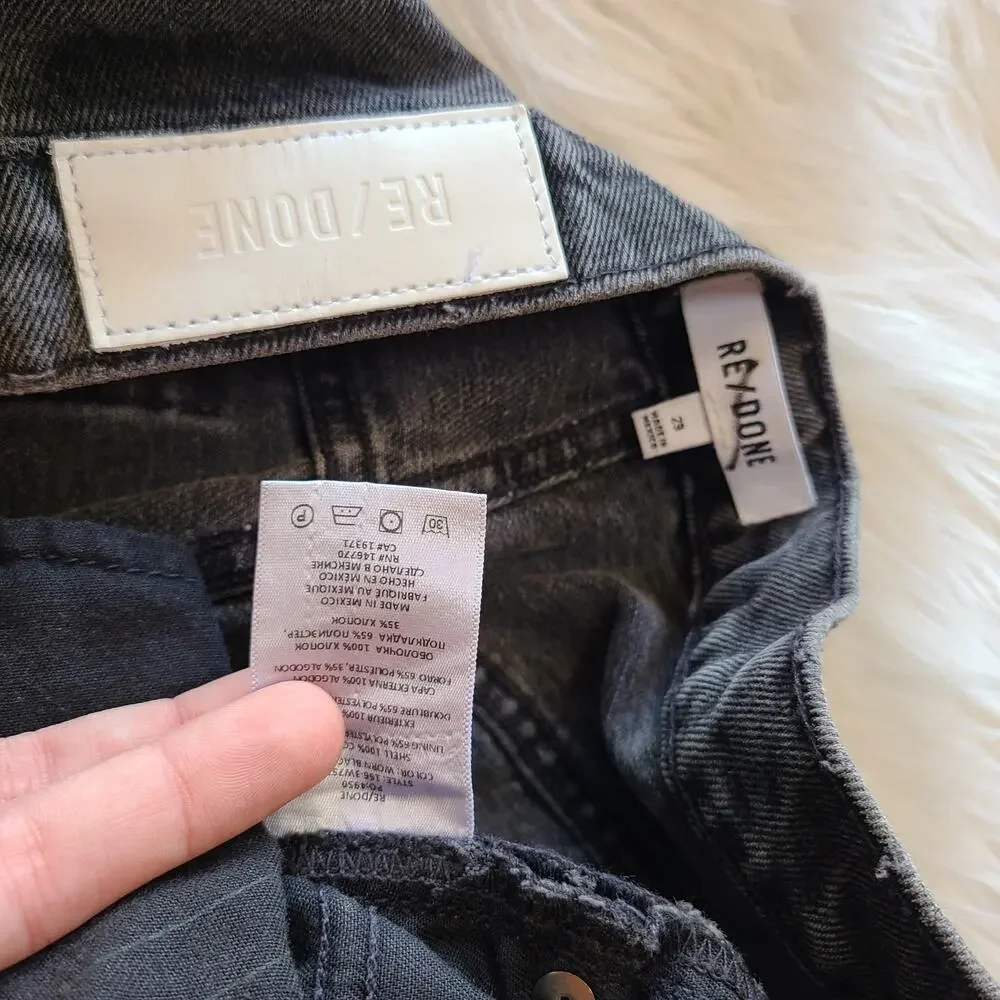 Re/Done Levi's Jeans Black 70's Straight Distressed Grunge Pant Rip 29 Denim - Picture 3 of 5